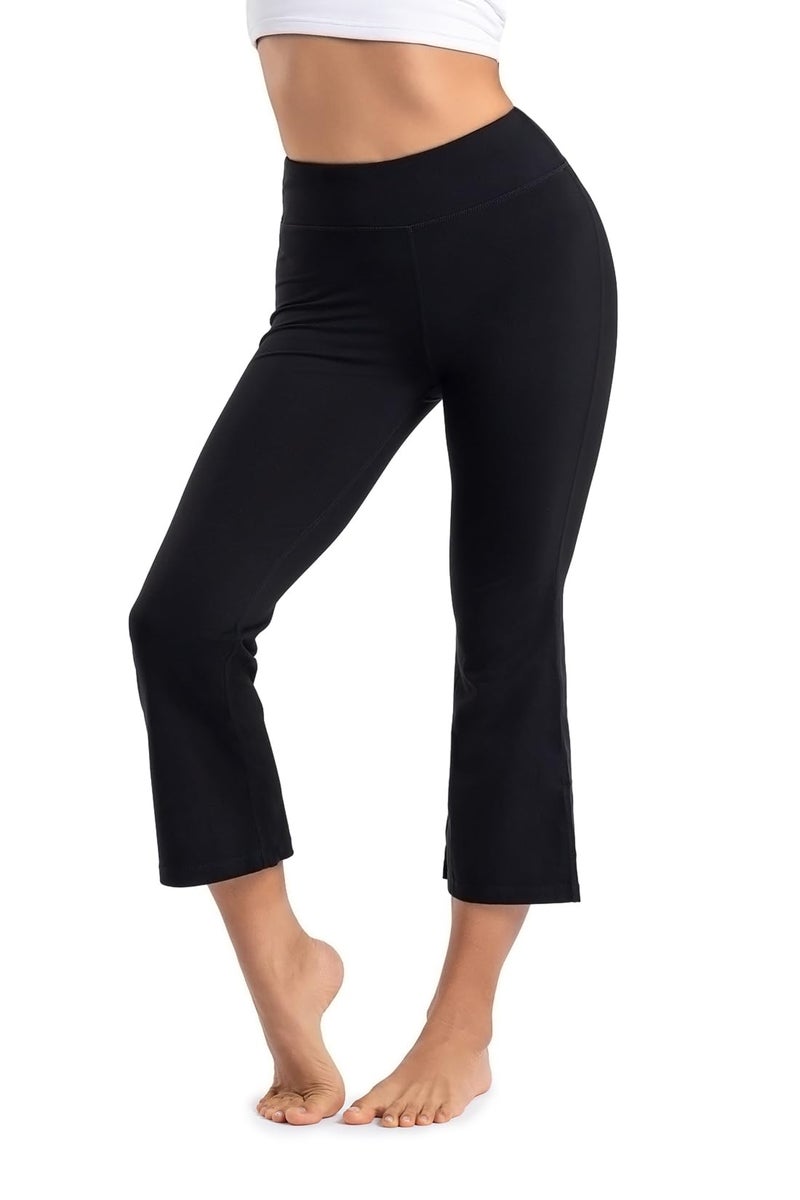 Yogipace Women's Bootcut Cropped Flare Yoga Pants Capri Length Slim Fit Pant Lounge Crop,YCW1402,22",Black,Size M - Image 1